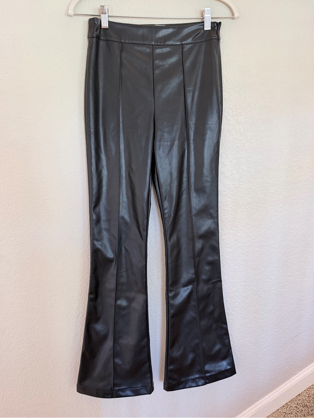 Princess Polly Black Faux Leather Flare Pants — Size 4